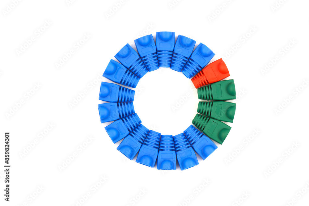 Fototapeta premium Close Up blue ,Green and red color strain relief boots for RJ45. RJ45 Protection Cover.
