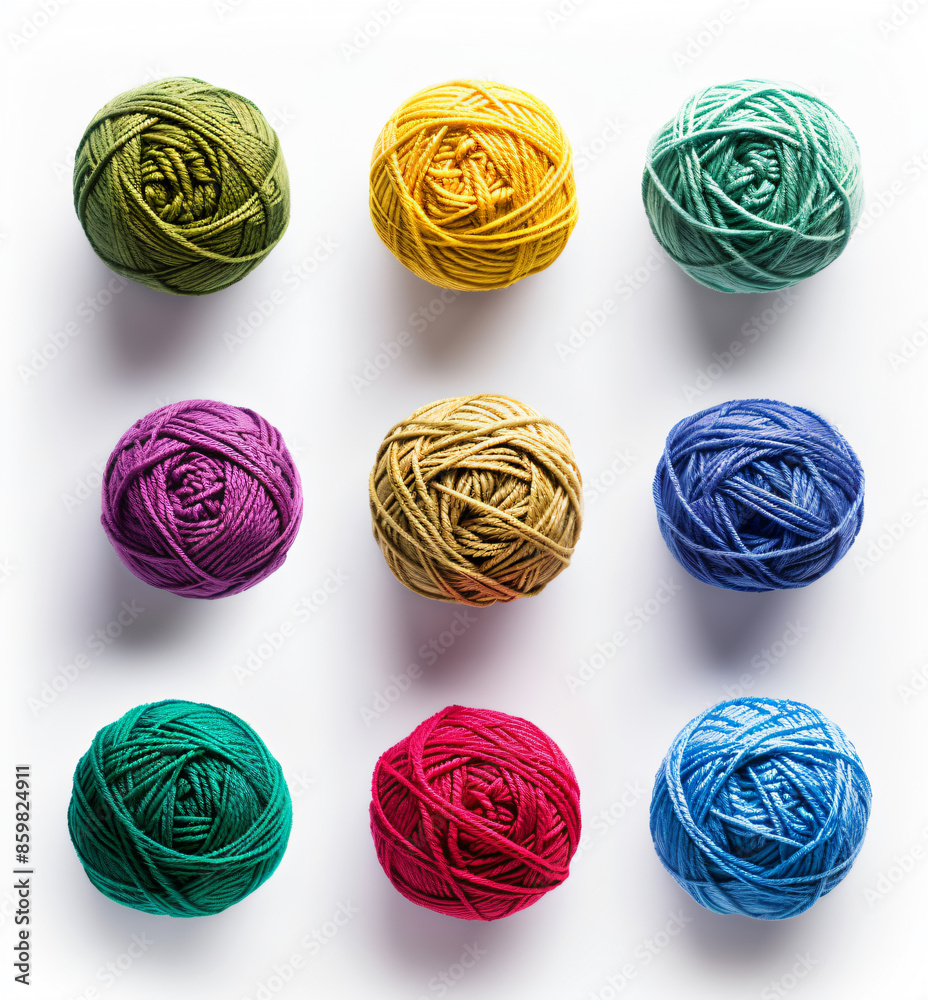 a group of balls of yarn on a white surface a group of balls of yarn on a white surface