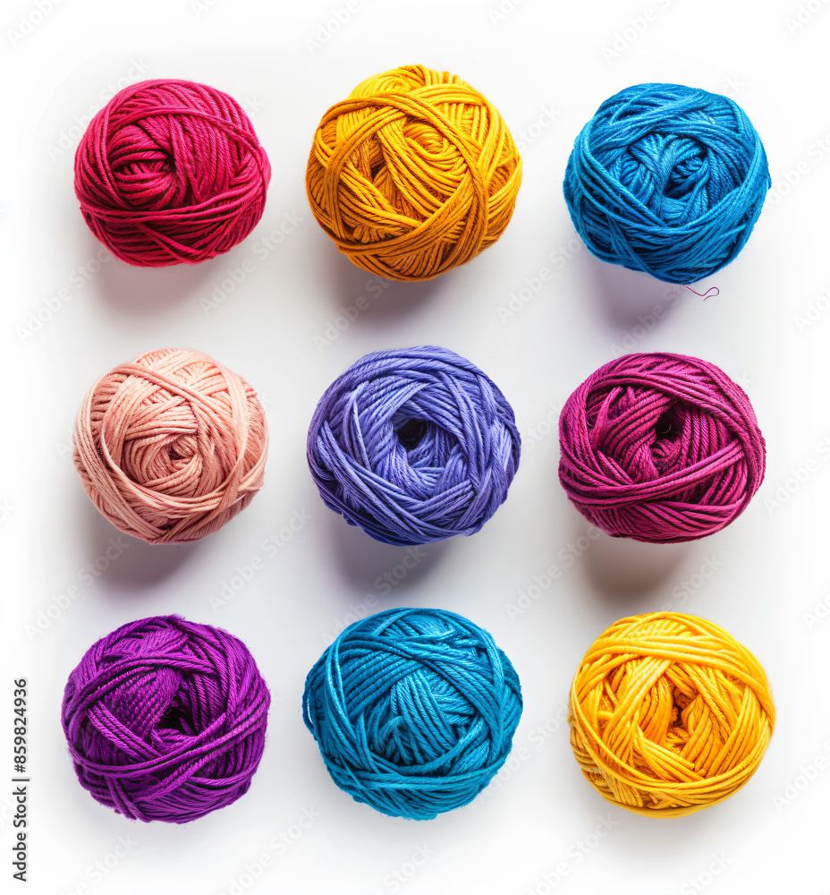 a group of balls of yarn on a white surface a group of balls of yarn on a white surface