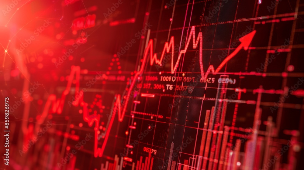 Bearish Stock Market Graph with Descending Red Arrow for Economic Decline Illustration Bearish Stock Market Graph with Descending Red Arrow for Economic Decline Illustration
