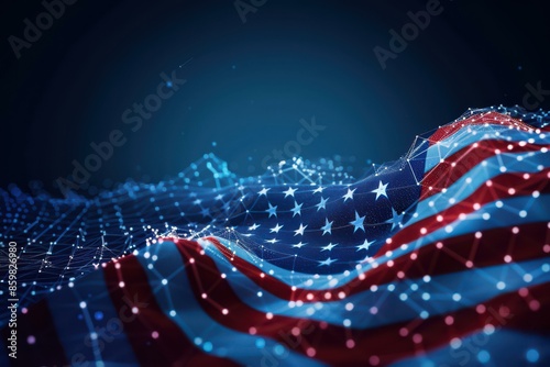 Digital American Flag with Futuristic Data Network Background for Technology and USA Patriotism Concepts