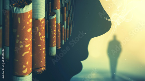 Tobacco is the shadow that darkens life's light: Visualize a person's shadow growing larger and darker, symbolizing how smoking can overshadow and diminish the quality of life