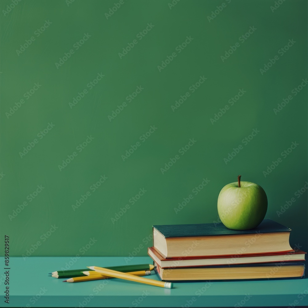 Green Apple on Stack of Books Green Apple on Stack of Books