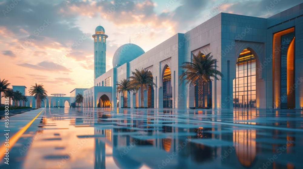 Obraz premium Grand Mosque with Reflecting Pool at Sunset