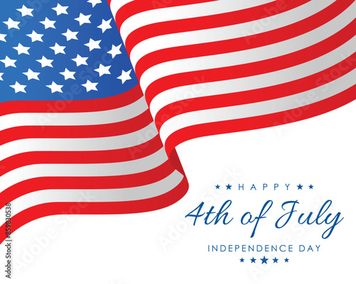 Happy 4th of July Independence day of United States of America. Background greeting template with USA waving flag and white background. Vector EPS File