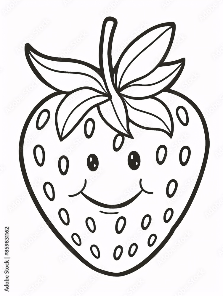 A delightful outline of a smiling strawberry, perfect for young kids to color. A delightful outline of a smiling strawberry, perfect for young kids to color.