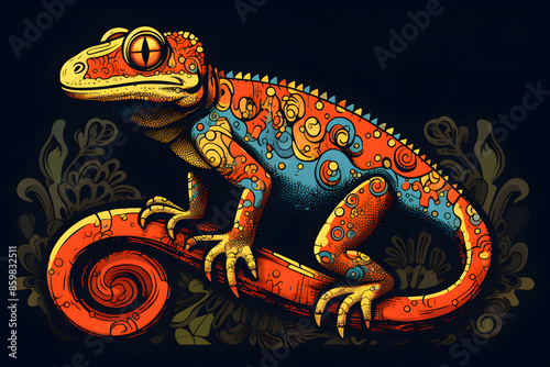 vintage style illustrated gecko reptile, reptile gecko