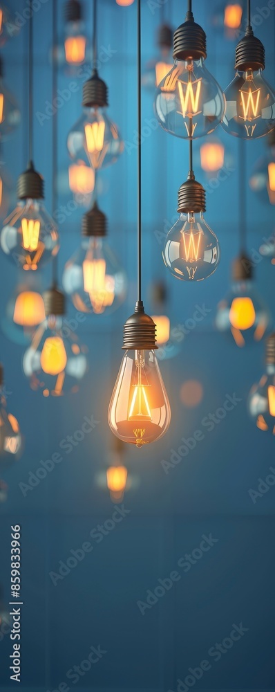 Light Bulbs Hanging With a Blue Background. Light Bulbs Hanging With a Blue Background.