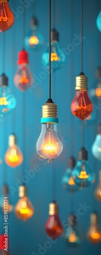 Glowing Light Bulb Hanging Among Blurred Lights.