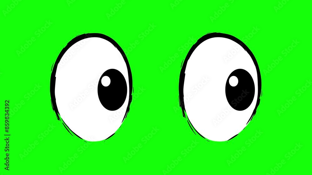 Simple cartoon eyes moving from left to right, looking around. green screen background. Simple cartoon eyes moving from left to right, looking around. green screen background.