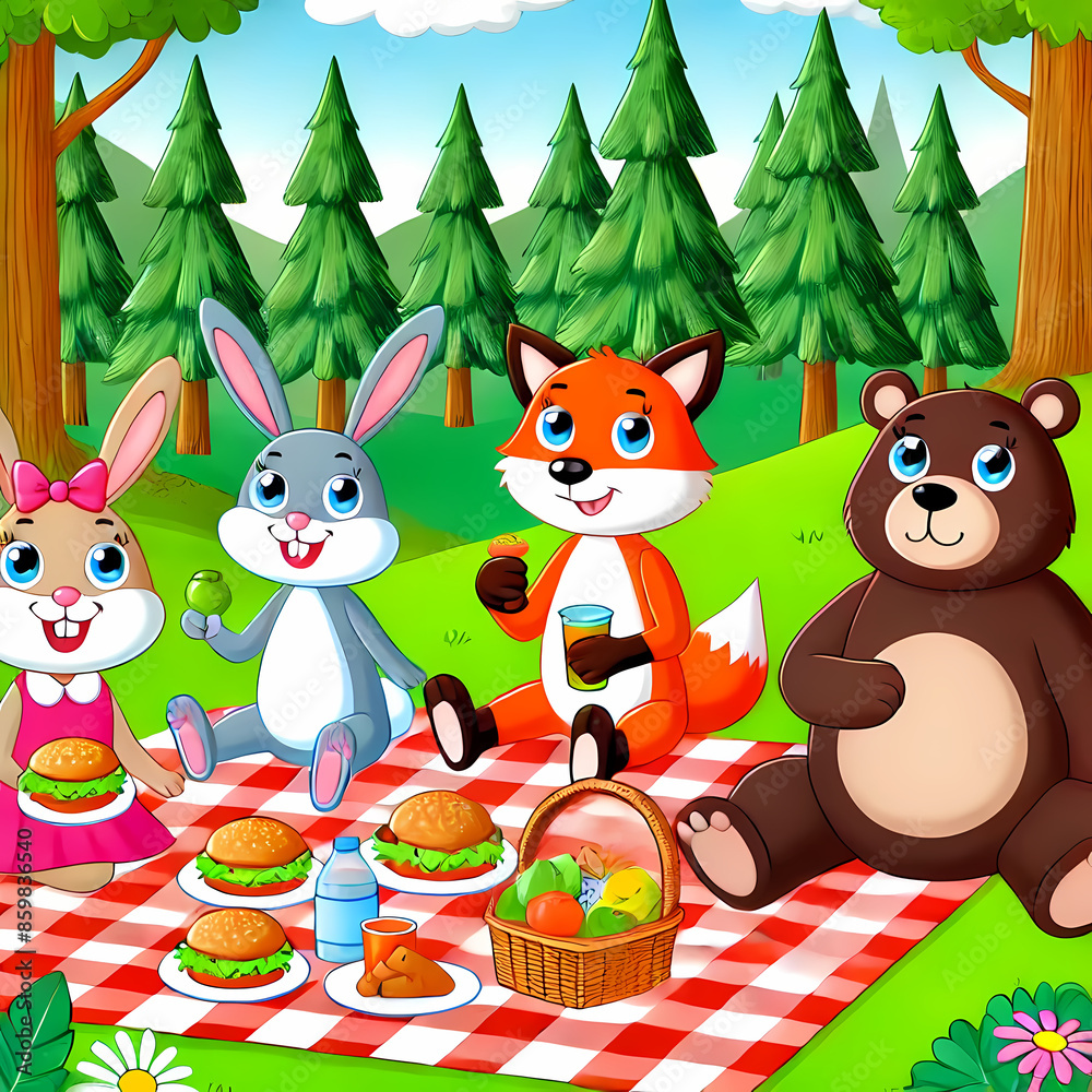 animals in the forest eating characters illustration 2d animals in the forest eating characters illustration 2d