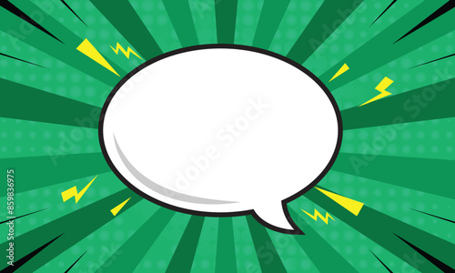 Blank speech bubble comic pop art green background design