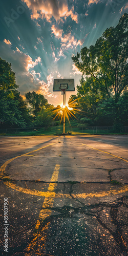 cesta de basquete ao pôr do sol photo