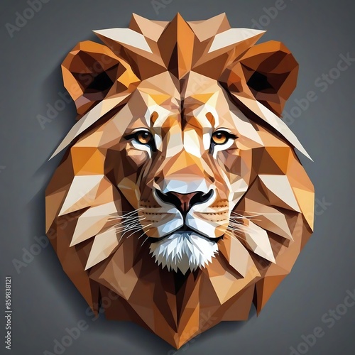 Close up triangle lion head, geometric animal illustration for modern design projects, logo creation, or wildlifethemed marketing materials. photo