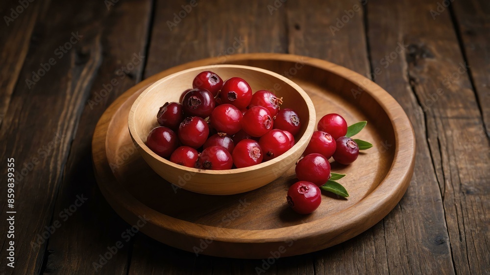 lingonberry fruit served in wooden plate and wooden table lingonberry fruit served in wooden plate and wooden table