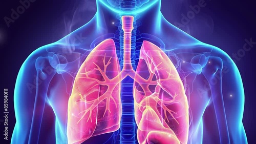 Anatomical x-ray human body anatomy. 3d human anatomy illustration with internal organ. Detailed human respiratory system anatomy illustration with lungs. Human Respiratory System Lungs Anatomy. 4K 