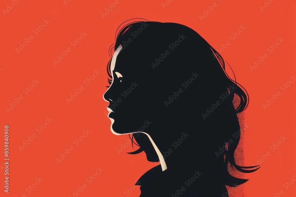 Stylish silhouette of a young woman set against a striking orange background, ideal for modern and trendy designs.

