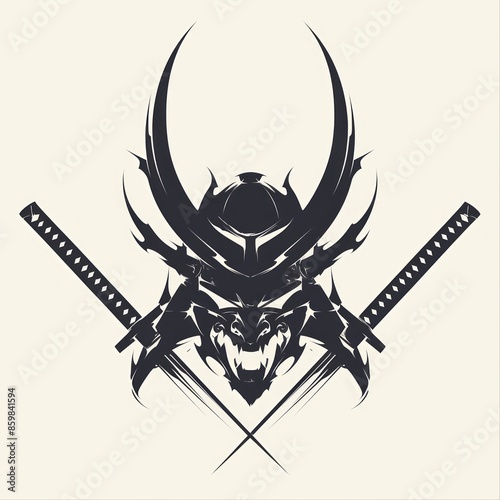 minimalistic symbolic samurai helmet logo design vect photo