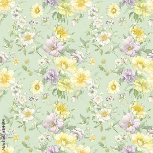 Floral variety color, form natural, seamless fabric pattern.