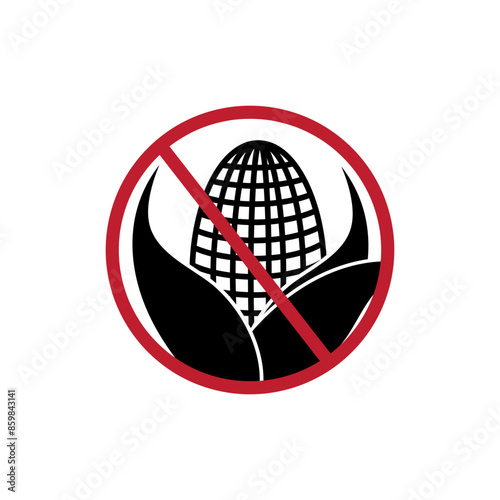 Maize icon in prohibition sign.  forbidden symbol flat illustration on white background..eps
