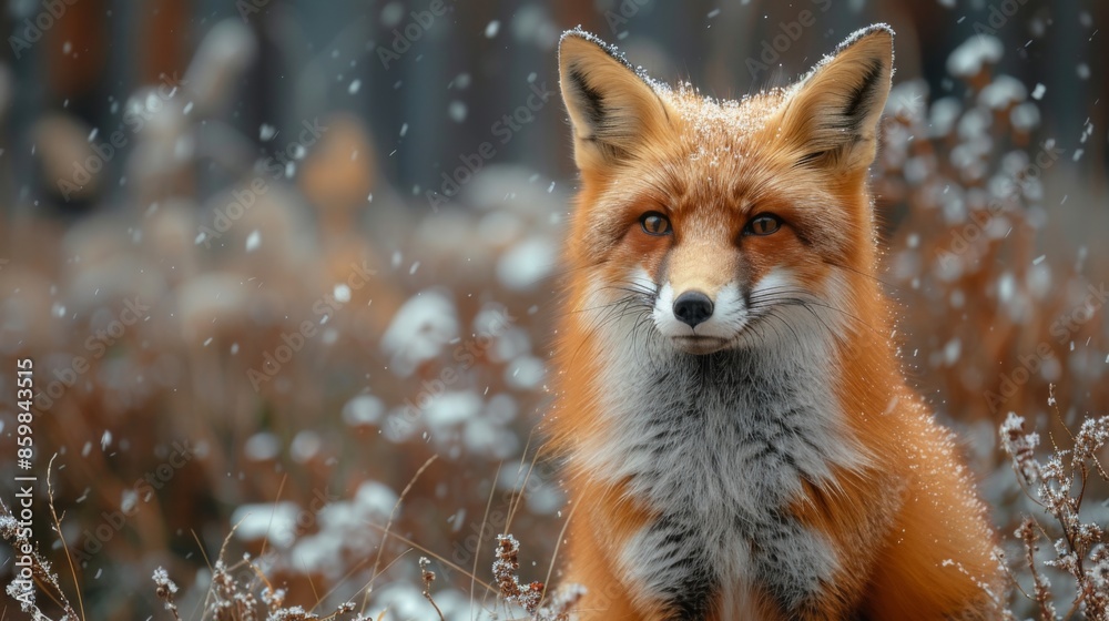 Red Fox hunting, Vulpes vulpes. Orange fur coat animal in the nature habitat. Fox on the winter forest meadow, with white snow Red Fox hunting, Vulpes vulpes. Orange fur coat animal in the nature habitat. Fox on the winter forest meadow, with white snow