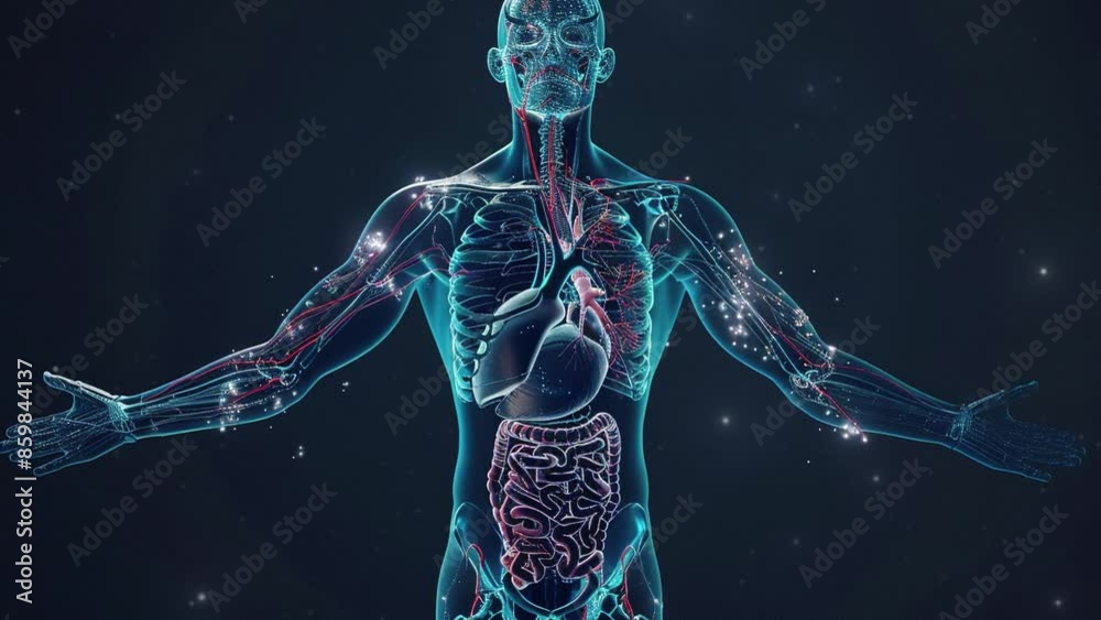 Anatomical x-ray human body anatomy. 3d human anatomy illustration with internal organ. Human Respiratory System Lungs Anatomy. Medical concept. 4K Videos