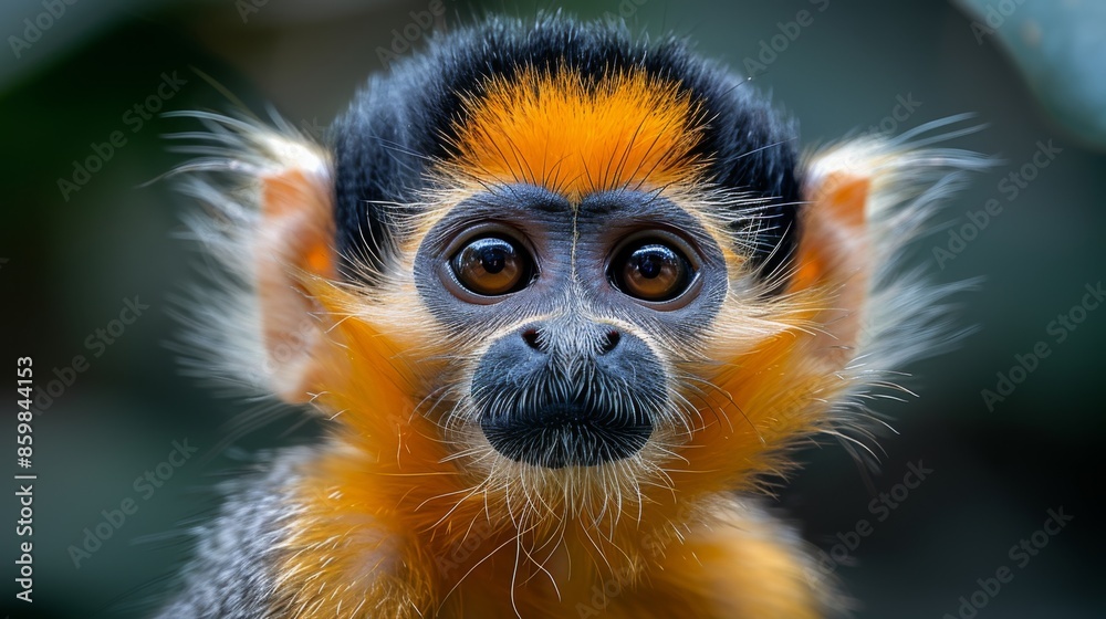 Red-shanked douc langurs, Pygathrix namaeus, detail portrait of cute rare andemic monkey in the nature habitat