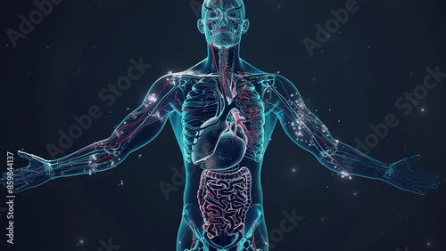 Anatomical x-ray human body anatomy. 3d human anatomy illustration with internal organ. Human Respiratory System Lungs Anatomy. Medical concept. 4K Videos