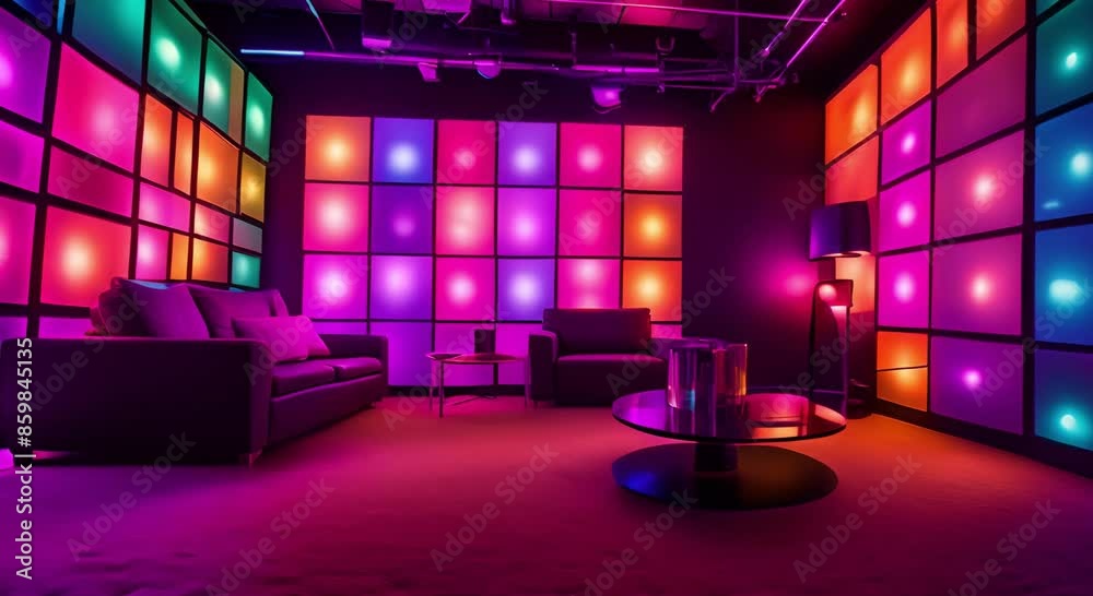 A room with various colored lights creates a dynamic atmosphere A room with various colored lights creates a dynamic atmosphere