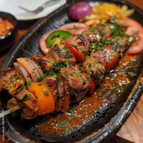 Delicious mutton or chicken shami or shaami kebab or kabab served on table photo