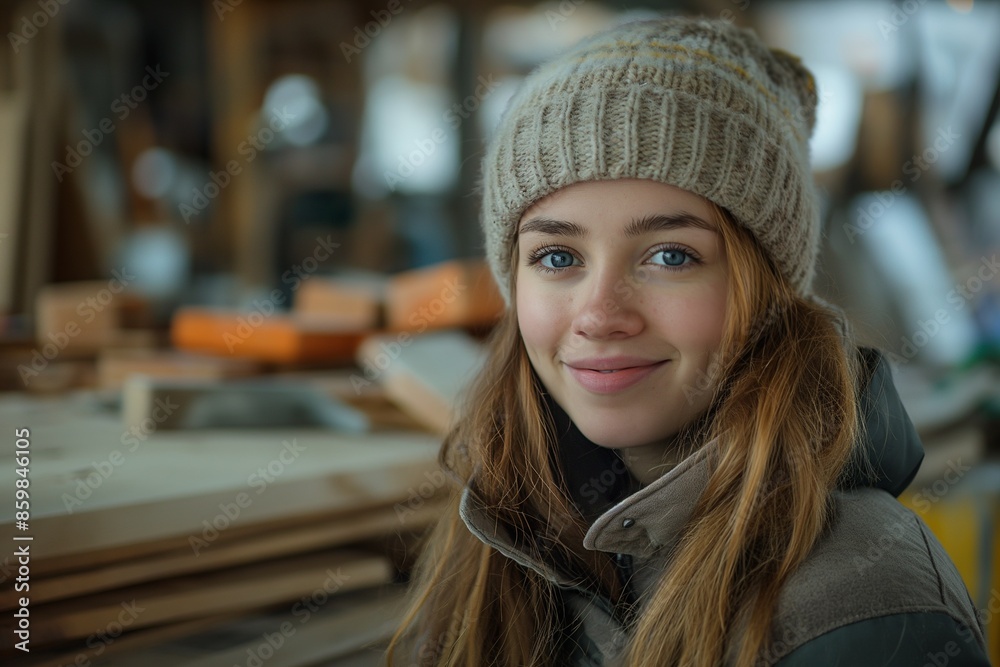 8K real photo of a smiling young woman working in carpentry, showcasing craftsmanship and dedication. Perfect for work and lifestyle themes. 8K real photo of a smiling young woman working in carpentry, showcasing craftsmanship and dedication. Perfect for work and lifestyle themes.