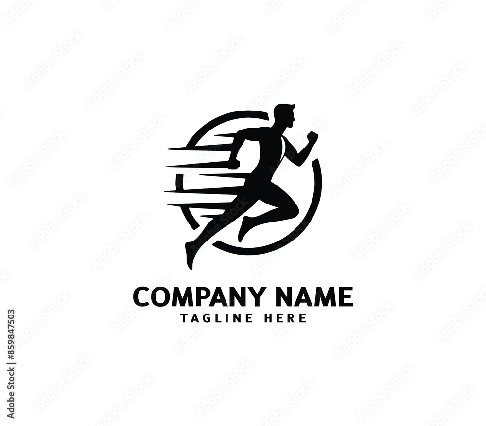 Running Man silhouette logo. Marathon logo black. Speed Running Concept. Running club sports vector Running Man silhouette logo. Marathon logo black. Speed Running Concept. Running club sports vector