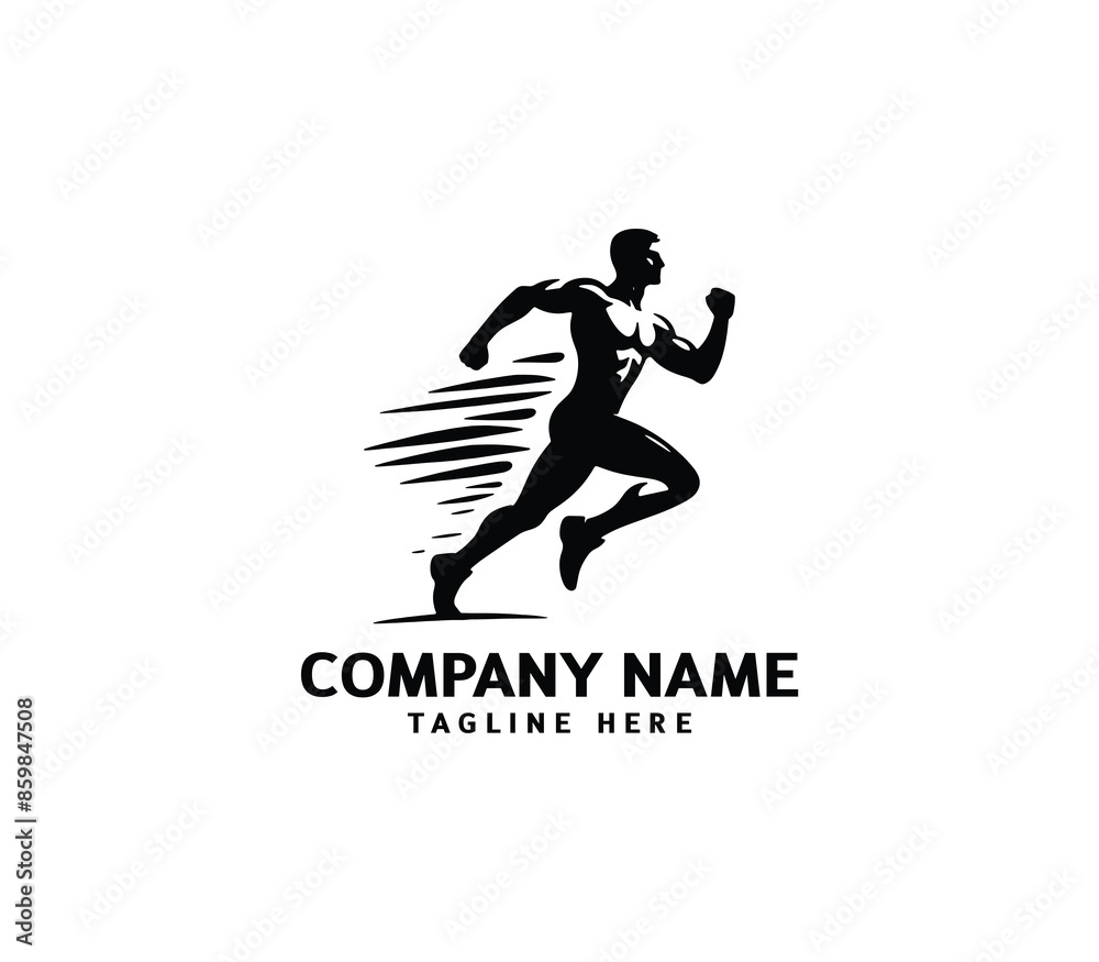 Running Man silhouette logo. Marathon logo black. Speed Running Concept. Running club sports vector Running Man silhouette logo. Marathon logo black. Speed Running Concept. Running club sports vector