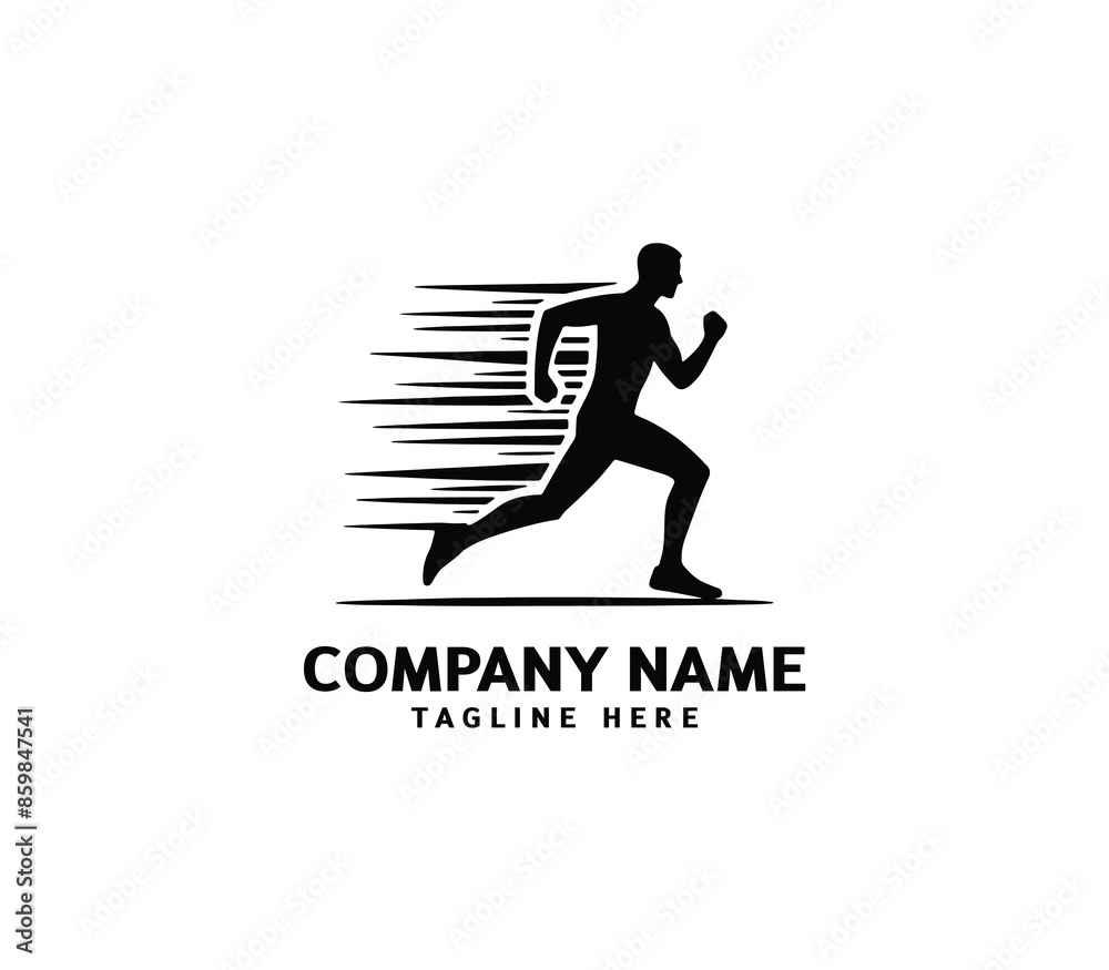 Running Man silhouette logo. Marathon logo black. Speed Running Concept. Running club sports vector Running Man silhouette logo. Marathon logo black. Speed Running Concept. Running club sports vector