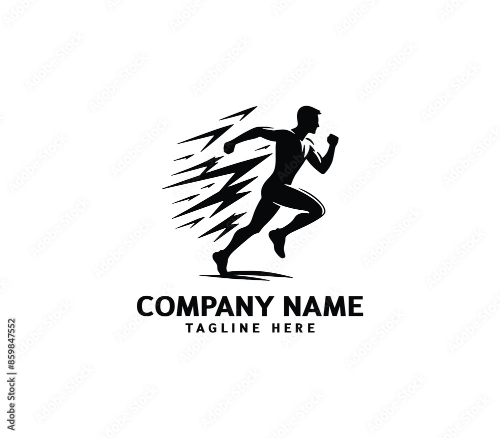 Running Man silhouette logo. Marathon logo black. Speed Running Concept. Running club sports vector Running Man silhouette logo. Marathon logo black. Speed Running Concept. Running club sports vector