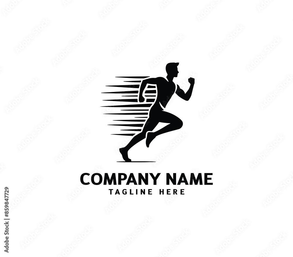 Naklejka premium Running Man silhouette logo. Marathon logo black. Speed Running Concept. Running club sports vector