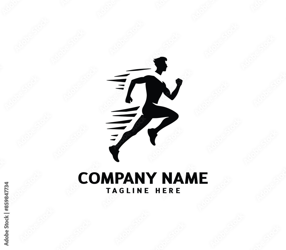 Running Man silhouette logo. Marathon logo black. Speed Running Concept. Running club sports vector Running Man silhouette logo. Marathon logo black. Speed Running Concept. Running club sports vector