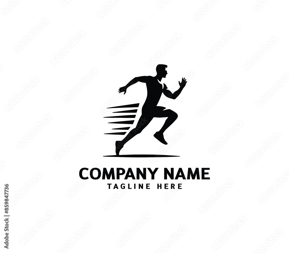 Naklejka premium Running Man silhouette logo. Marathon logo black. Speed Running Concept. Running club sports vector