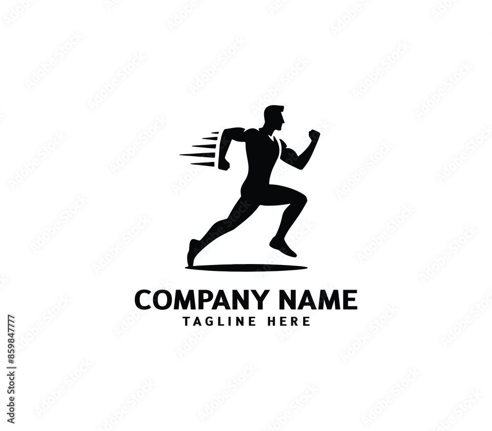 Running Man silhouette logo. Marathon logo black. Speed Running Concept. Running club sports vector Running Man silhouette logo. Marathon logo black. Speed Running Concept. Running club sports vector