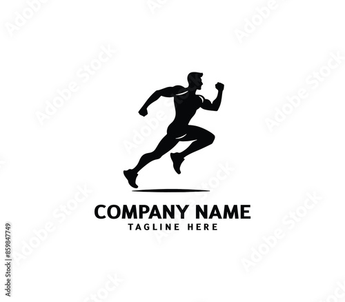 Running Man silhouette logo. Marathon logo black. Speed Running Concept. Running club sports vector