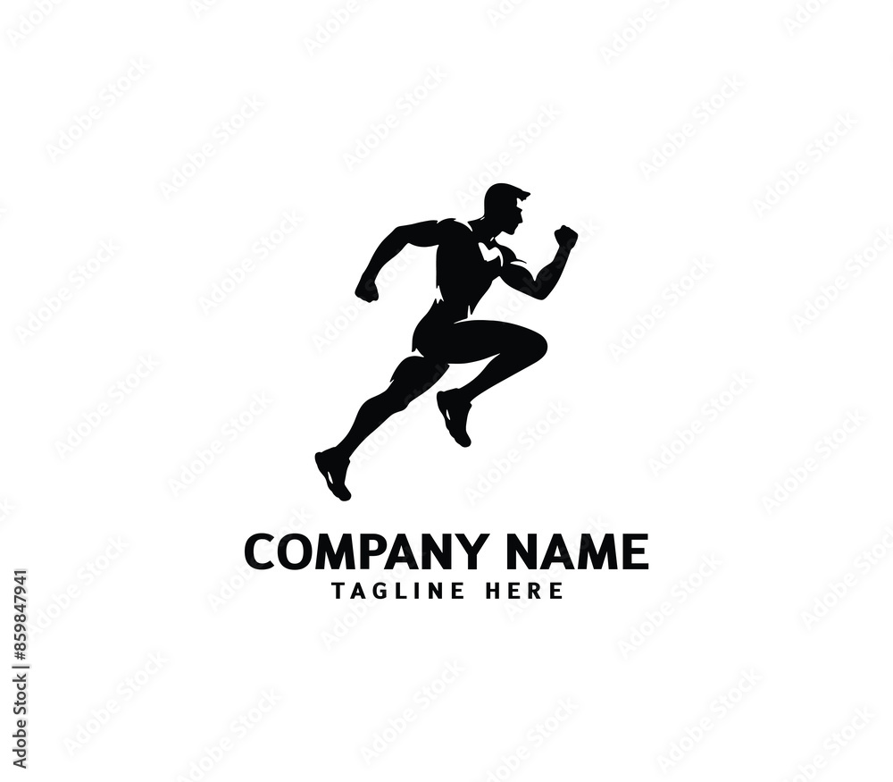 Running Man silhouette logo. Marathon logo black. Speed Running Concept. Running club sports vector Running Man silhouette logo. Marathon logo black. Speed Running Concept. Running club sports vector