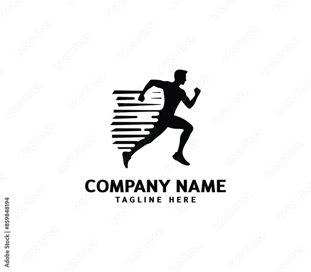 Naklejka premium Running Man silhouette logo. Marathon logo black. Speed Running Concept. Running club sports vector