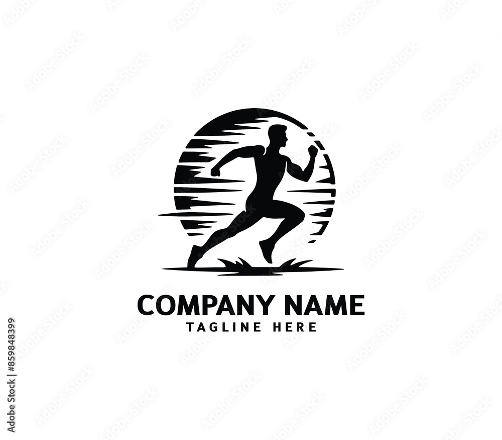 Running Man silhouette logo. Marathon logo black. Speed Running Concept. Running club sports vector Running Man silhouette logo. Marathon logo black. Speed Running Concept. Running club sports vector