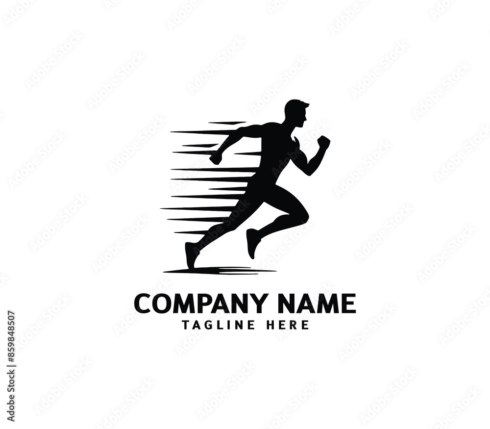 Running Man silhouette logo. Marathon logo black. Speed Running Concept. Running club sports vector Running Man silhouette logo. Marathon logo black. Speed Running Concept. Running club sports vector