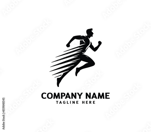 Running Man silhouette logo. Marathon logo black. Speed Running Concept. Running club sports vector