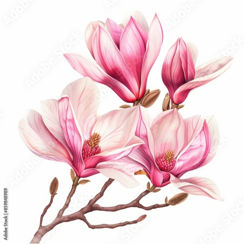 Pink Flowers Painting on White Background