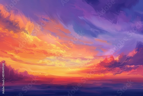 ethereal skyscape vibrant sunset with gradient hues of orange pink and purple digital painting