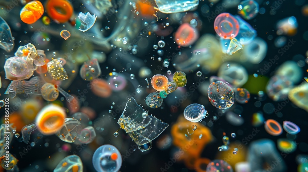 A bunch of small, colorful, and blurry fish are floating in the air A bunch of small, colorful, and blurry fish are floating in the air