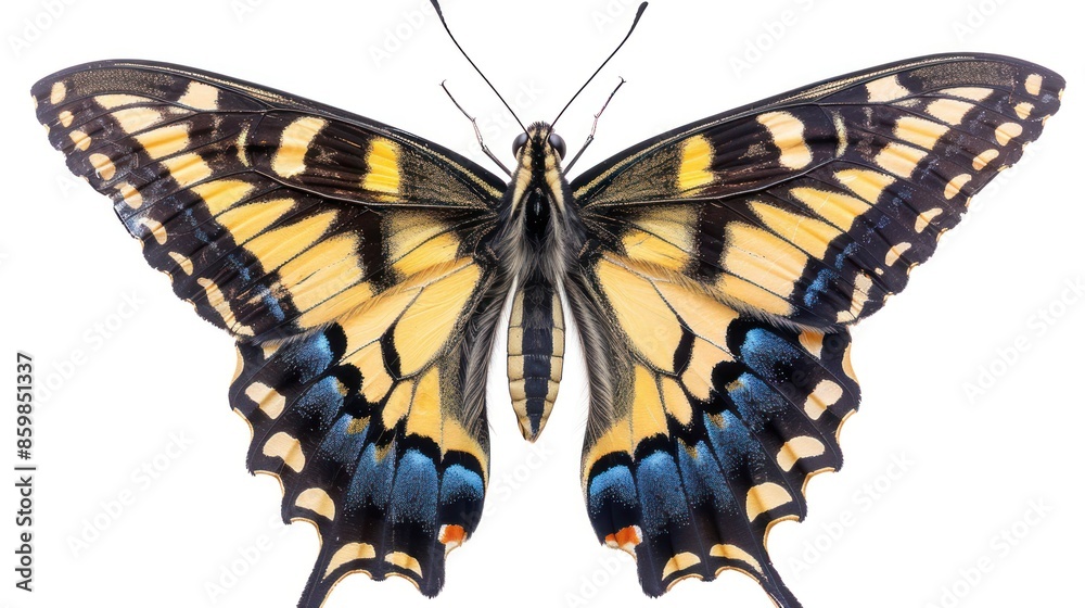 Obraz premium Close-up of a Yellow and Black Butterfly with Blue Accents