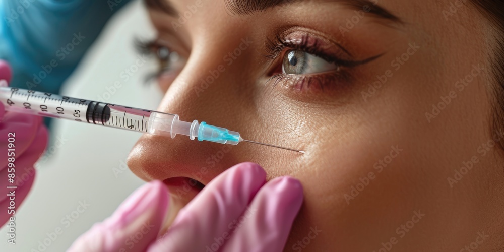 Closeup of Woman Receiving Cosmetic Injection for Wrinkle Treatment Closeup of Woman Receiving Cosmetic Injection for Wrinkle Treatment